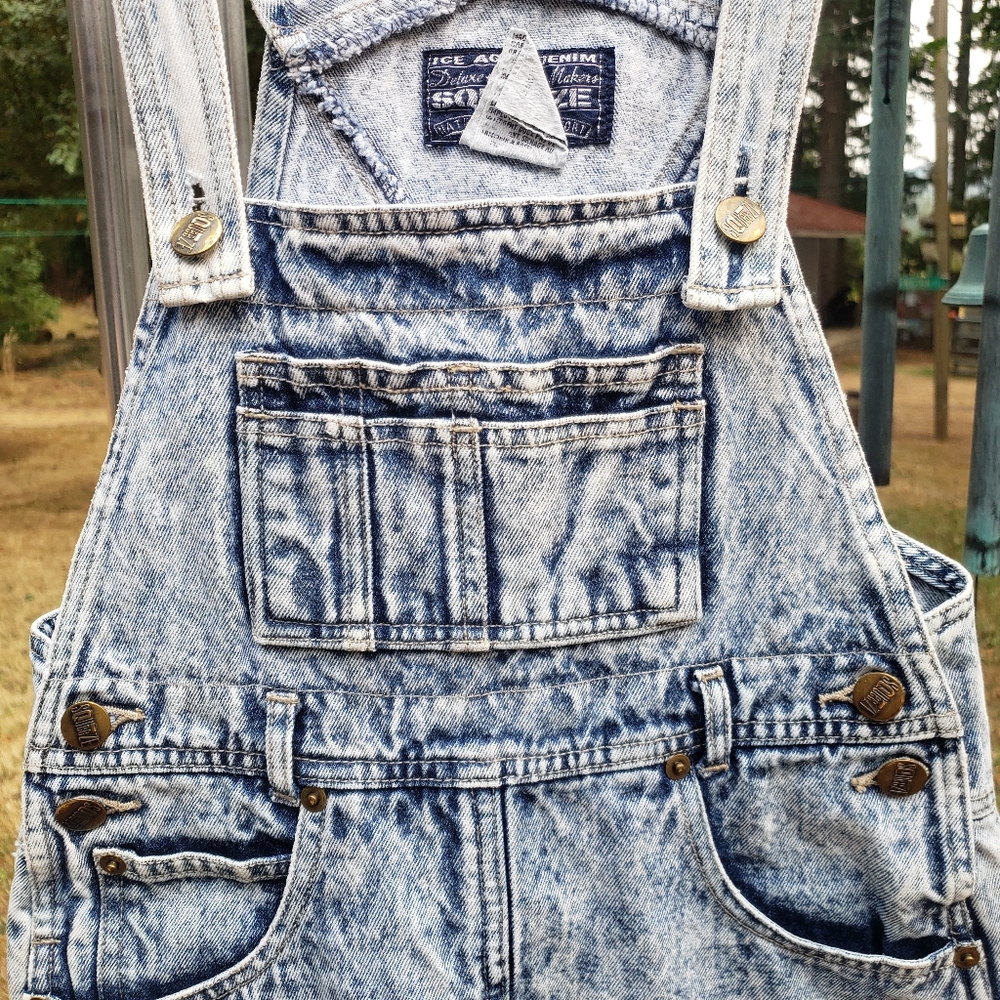 VINTAGE Girls Squeeze Bleached/Acid Washed Jean Overall Dress- M - Picture 6 of 14